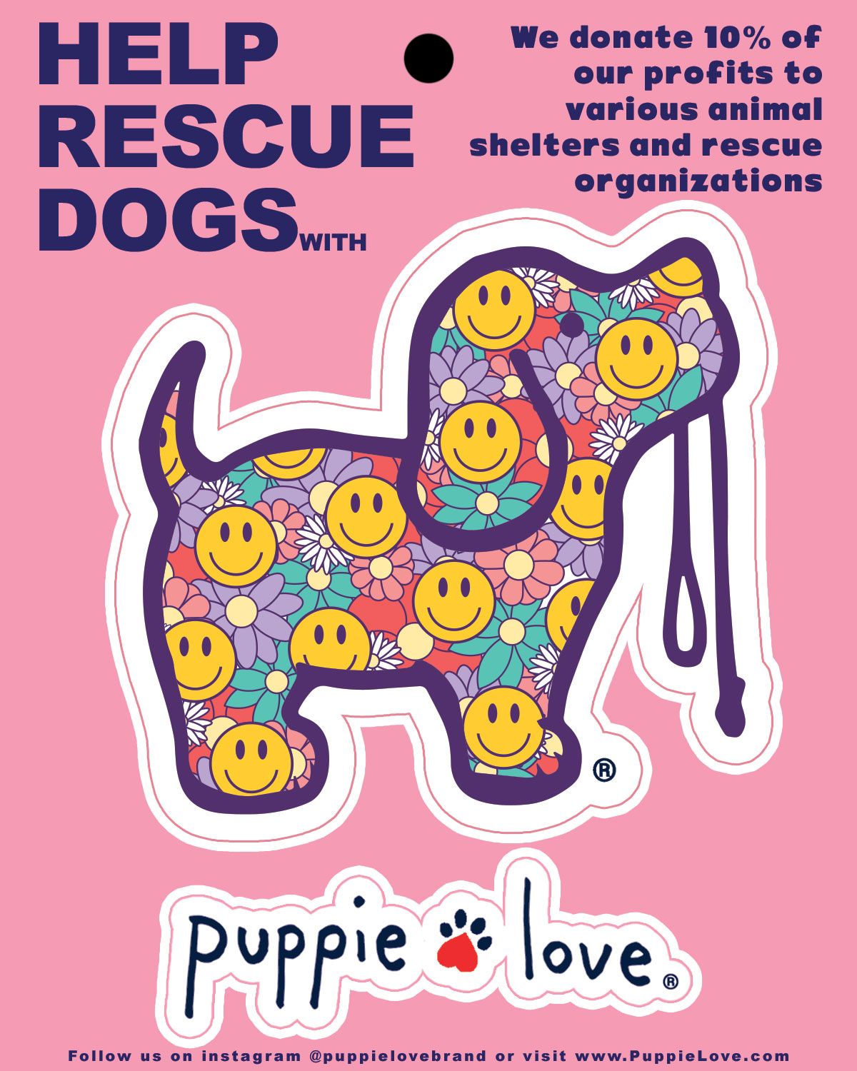 Smiley Flowers Pup Decal 1123 Smiley Flowers Pup Decal 1123
