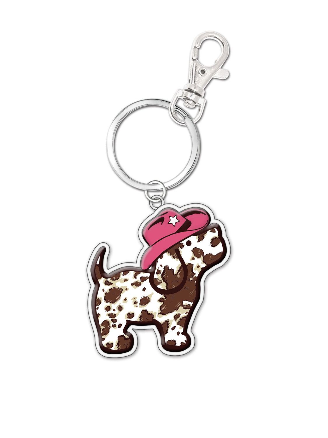 Cow Print Pup Pink Key Ring 1123 Cow Print Pup Pink Key Ring 1123