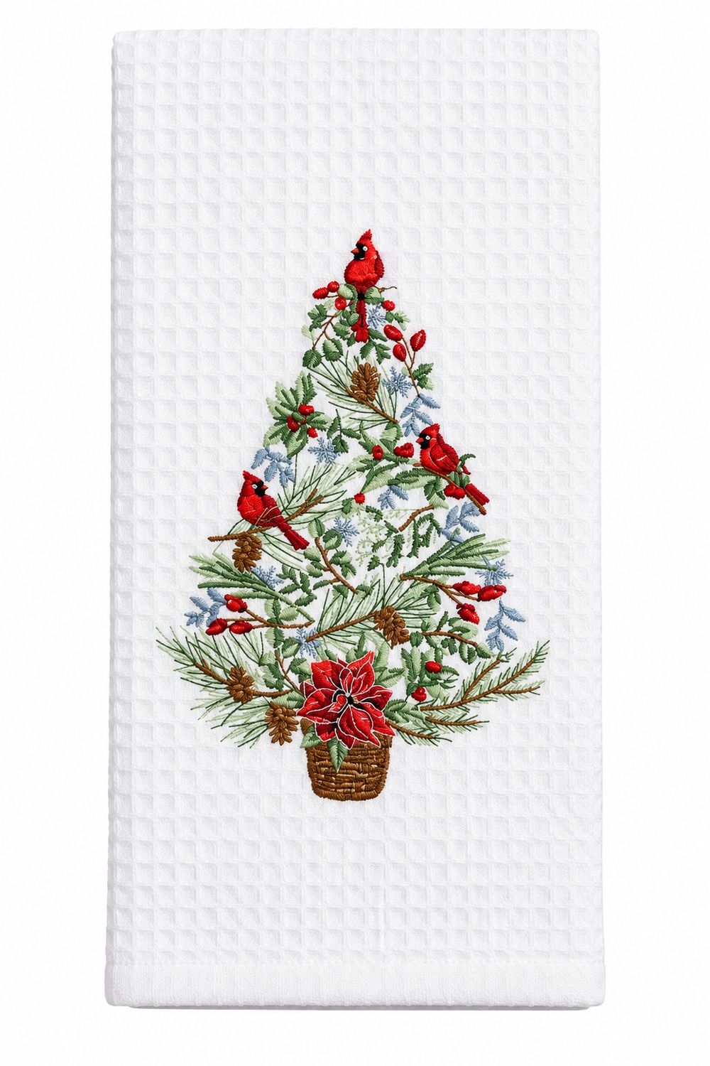 Embroidered Tree Waffle Textured Kitchen Towel 1110