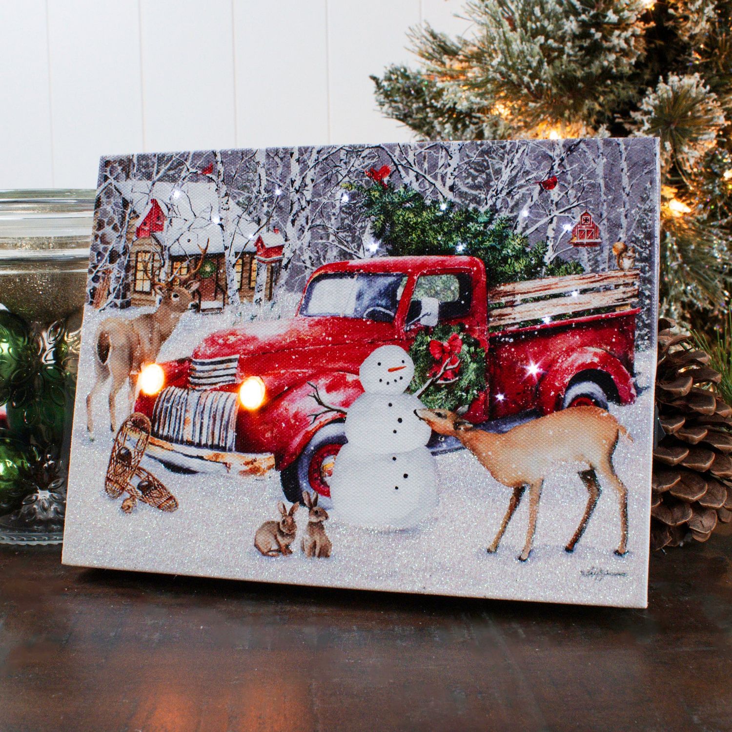 Mini Lighted Easel 8" x 6" Christmas Truck 1225