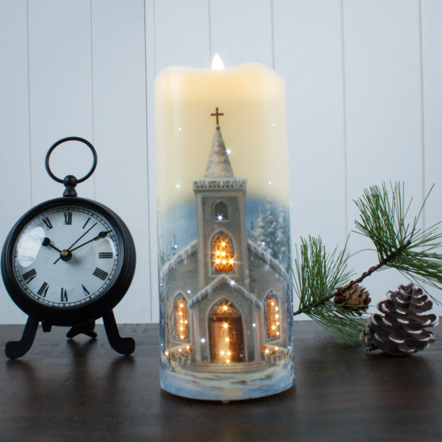 Fiber Opt. Christmas Chapel Candle 1225