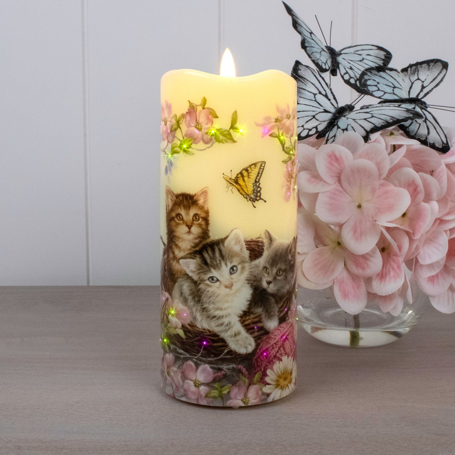 Fiber Opt. Kittens Candle 1225