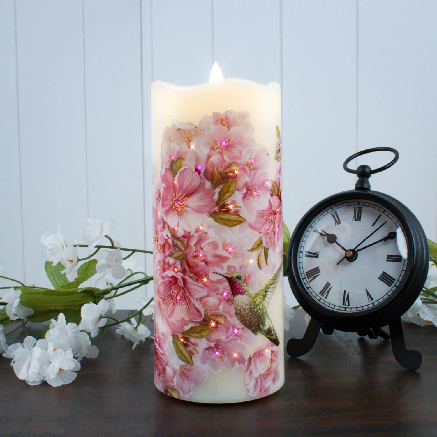 Fiber Opt. Hummingbirds Candle 1225