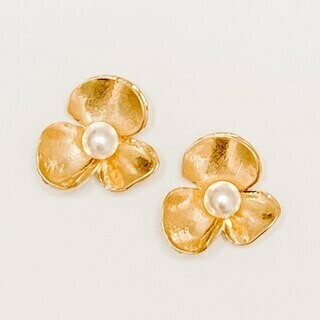 Gold Flower with Pearl Stud