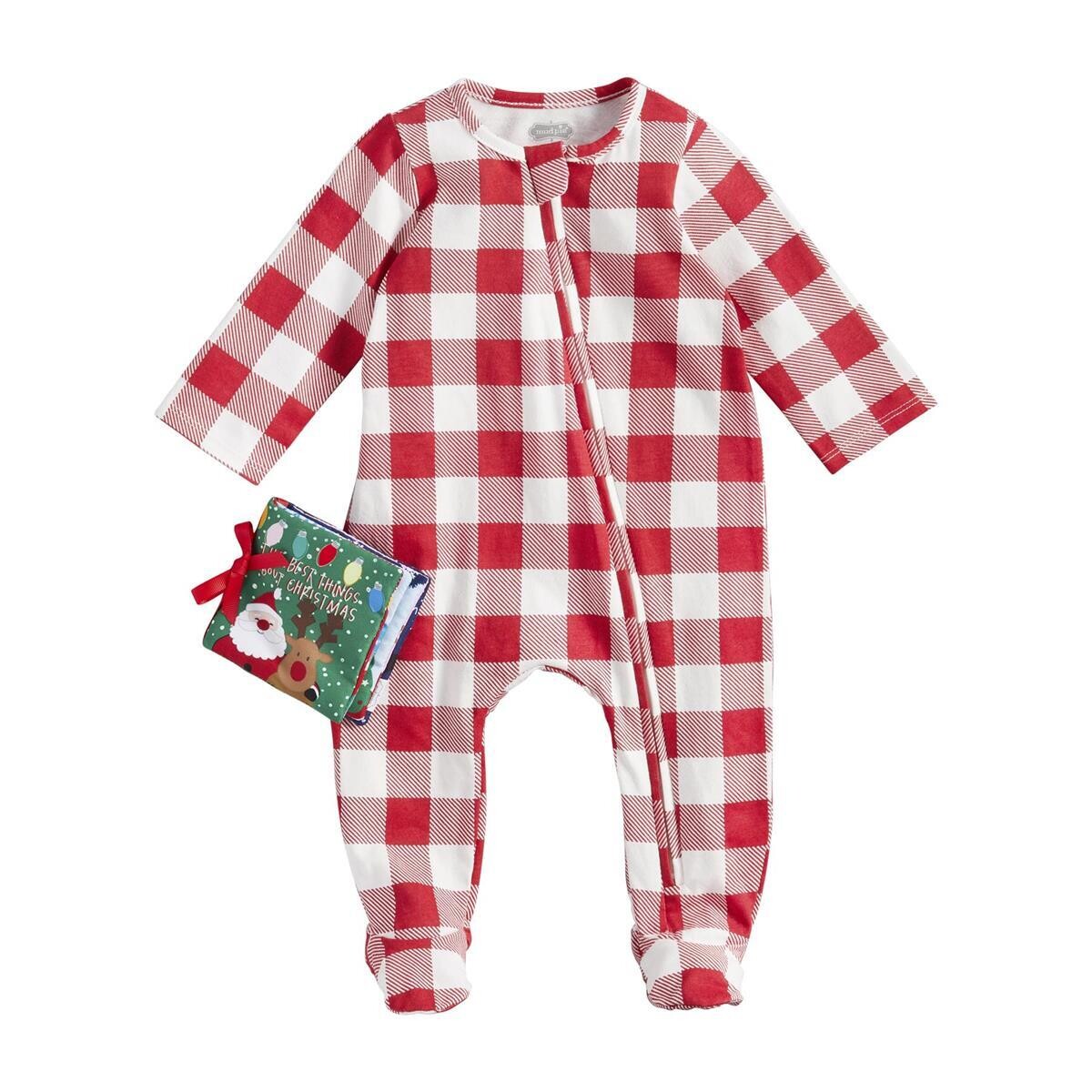 Red Plaid Sleeper with Christmas Book