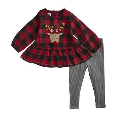 Plaid Reindeer Tunic w/ Grey Leggings Set