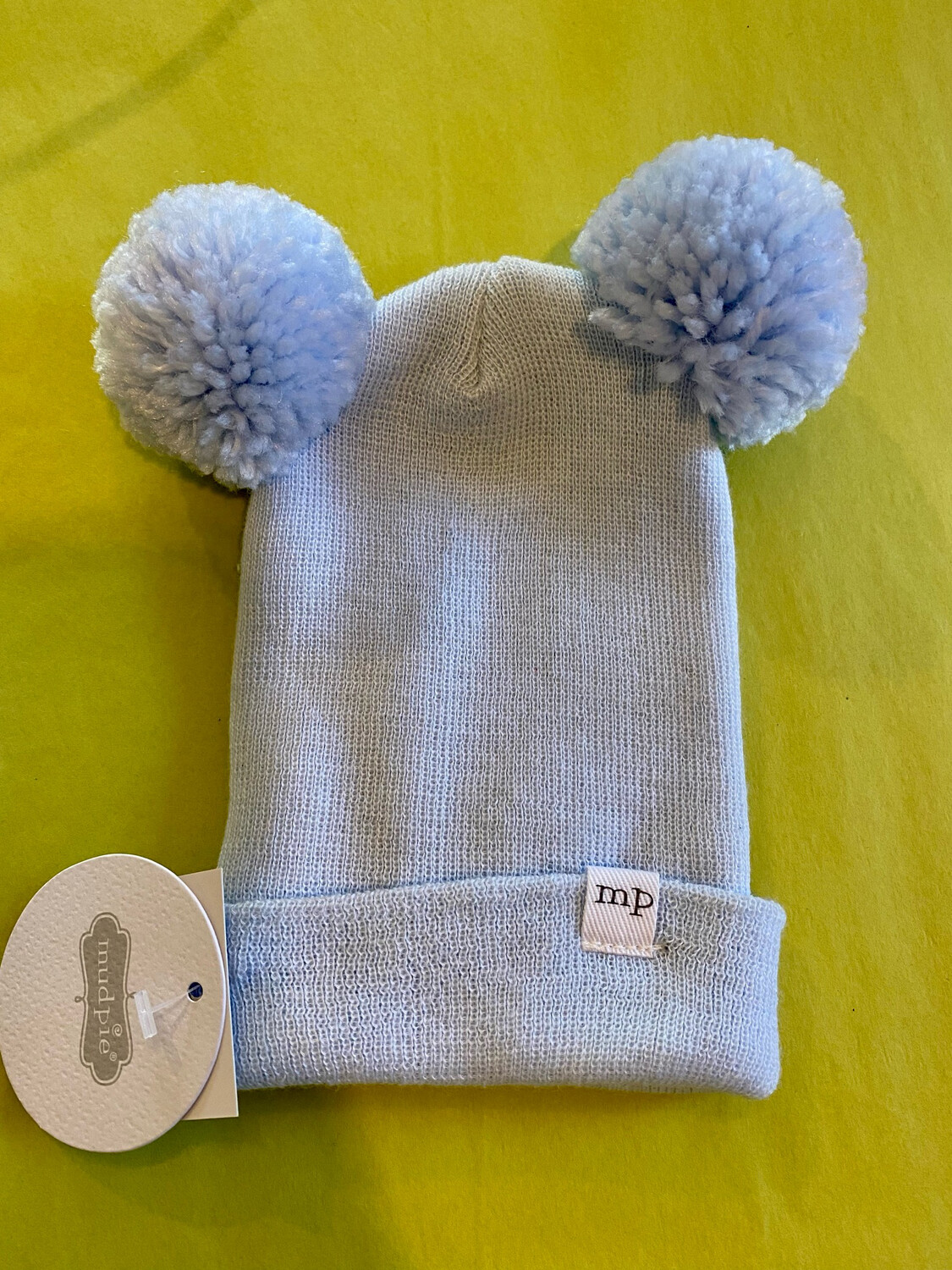 Blue Pom Newborn Cap