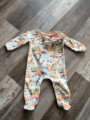 Floral Sleeper & Headband 3-6 mo.