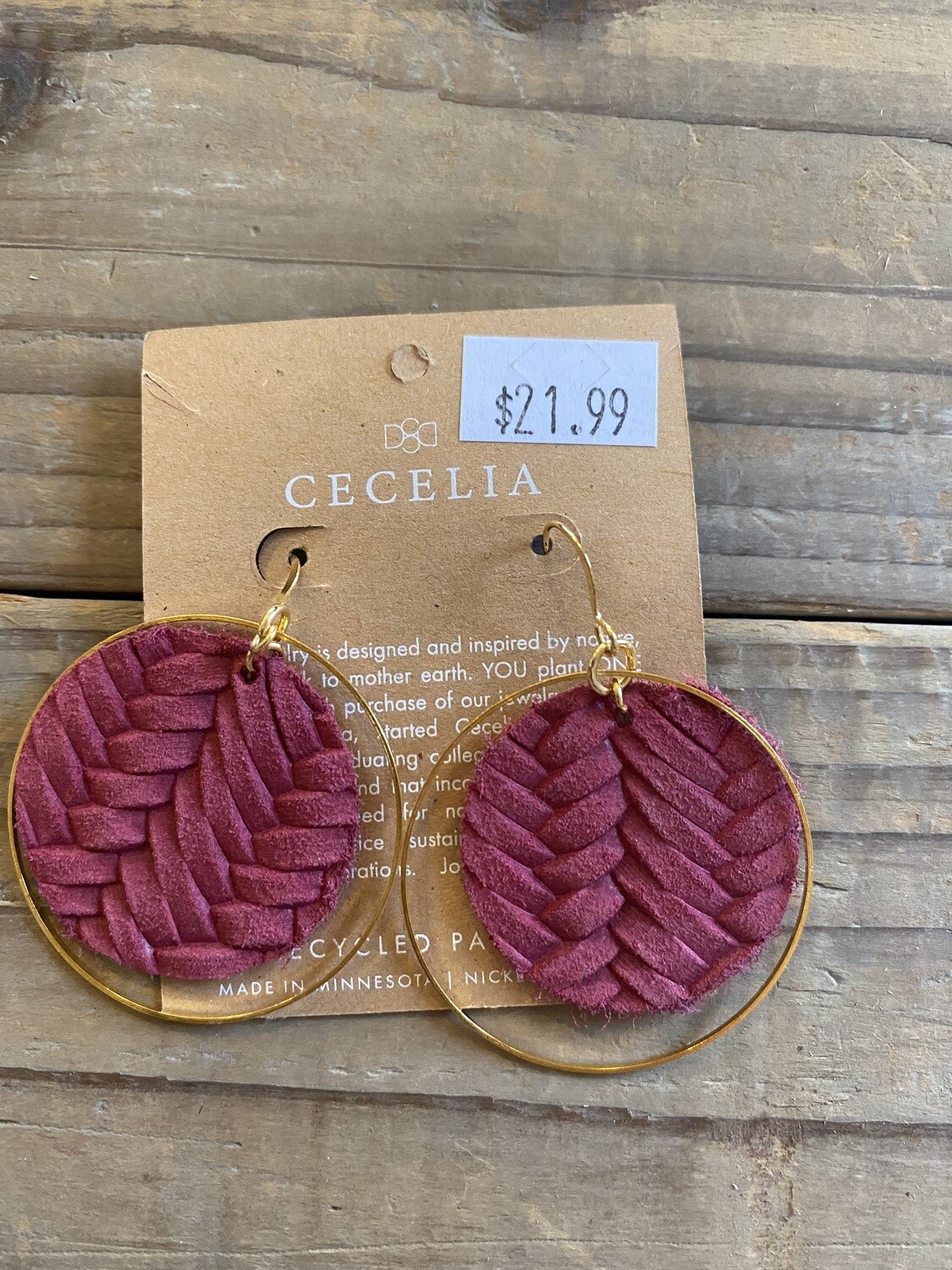 Gold & Fusha Leather Circle Earrings