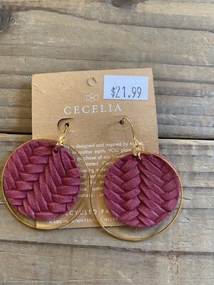 Gold & Fuchsia Leather Circle Earrings
