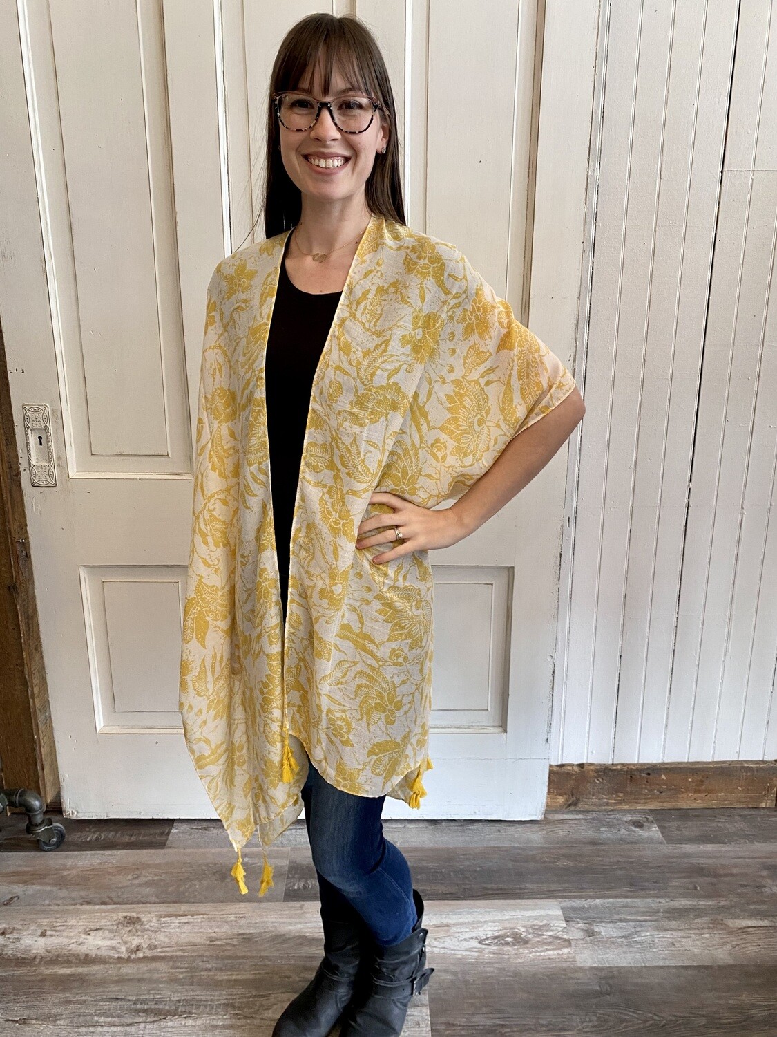 Yellow Floral Print Kimono