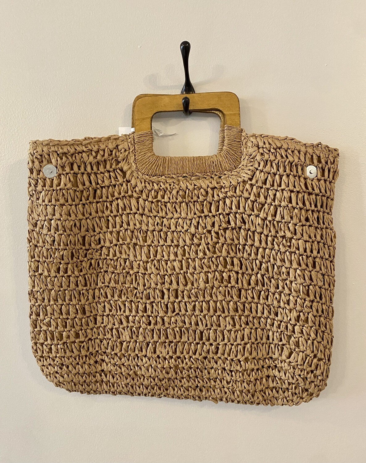Straw Bag With Wood Handle