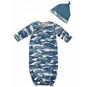 Blue Camo Tie Gown and Cap 0-3 Months