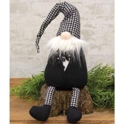 Black and White Plaid Tuxedo Sitting Gnome 