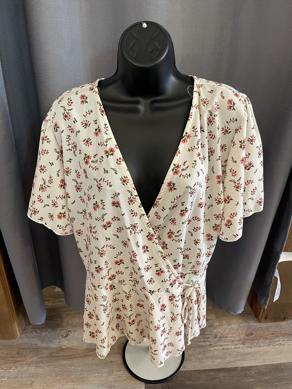 Ivory Floral Tie Front Top