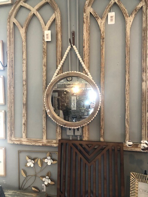 Round Beaded Hanging Mirror