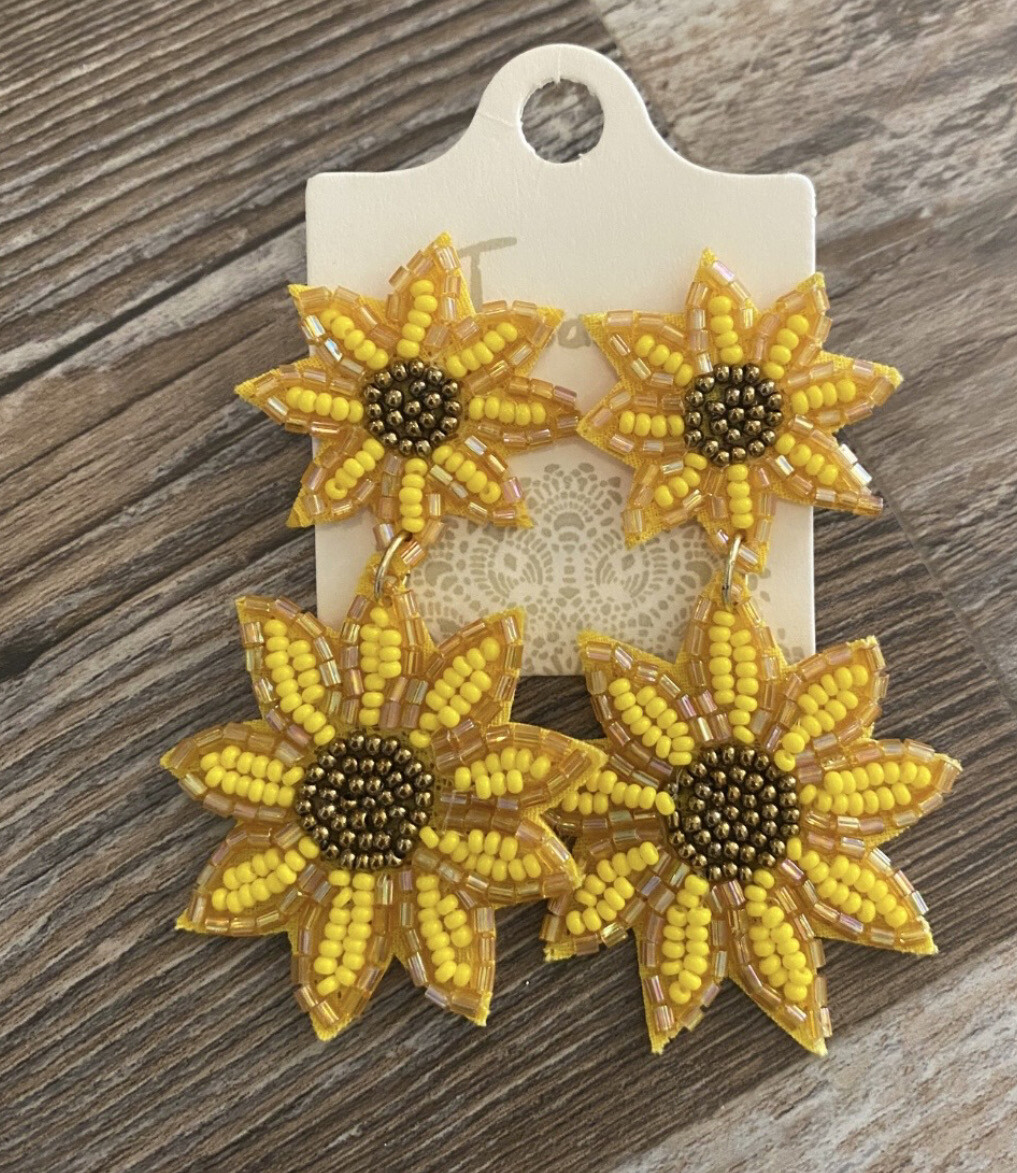 Seed Bead Sunflower Earrings