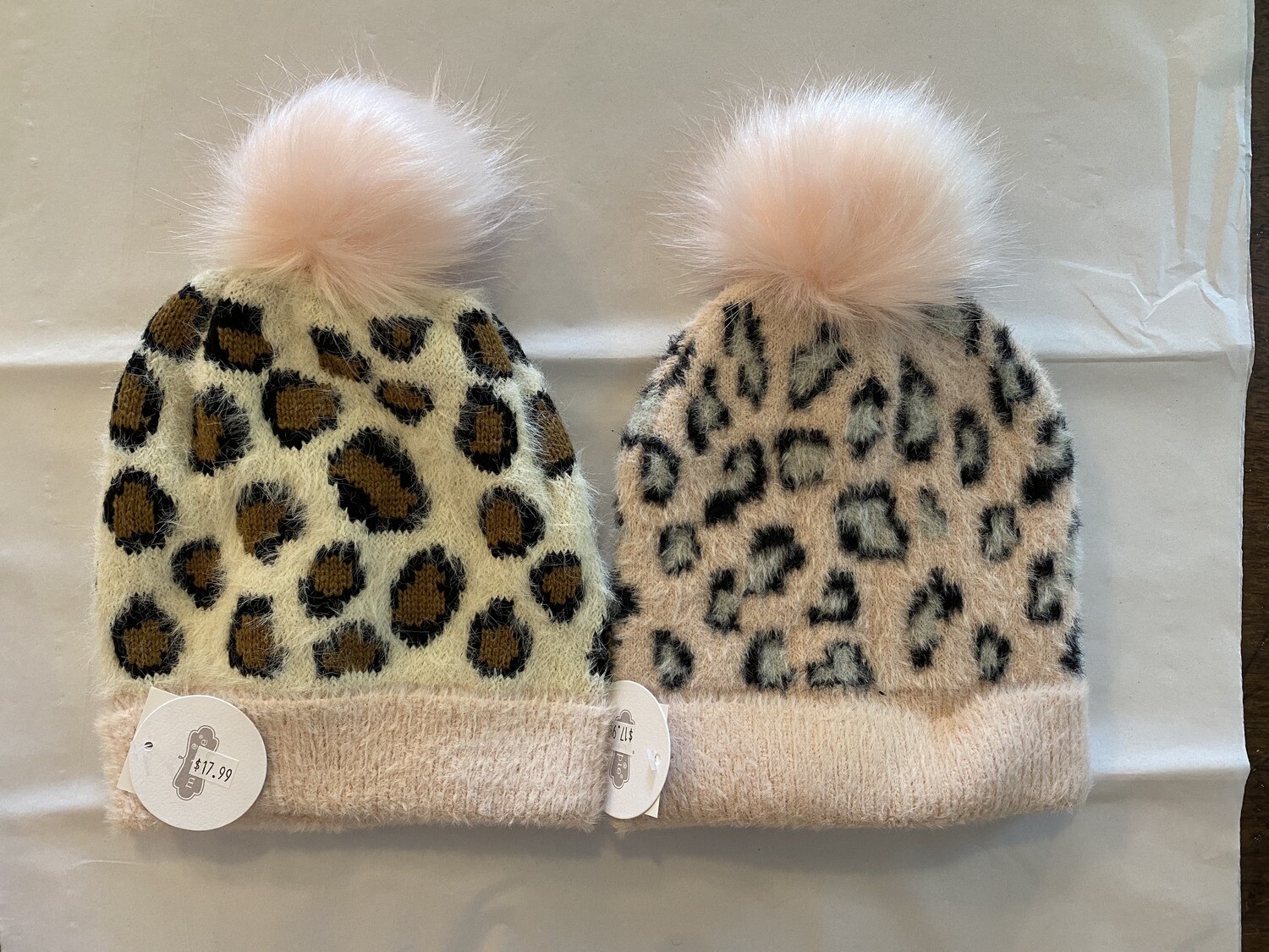 Fuzzy Knit Leopard Hat