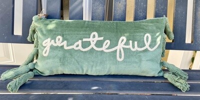 Grateful Green Velvet Pillow 