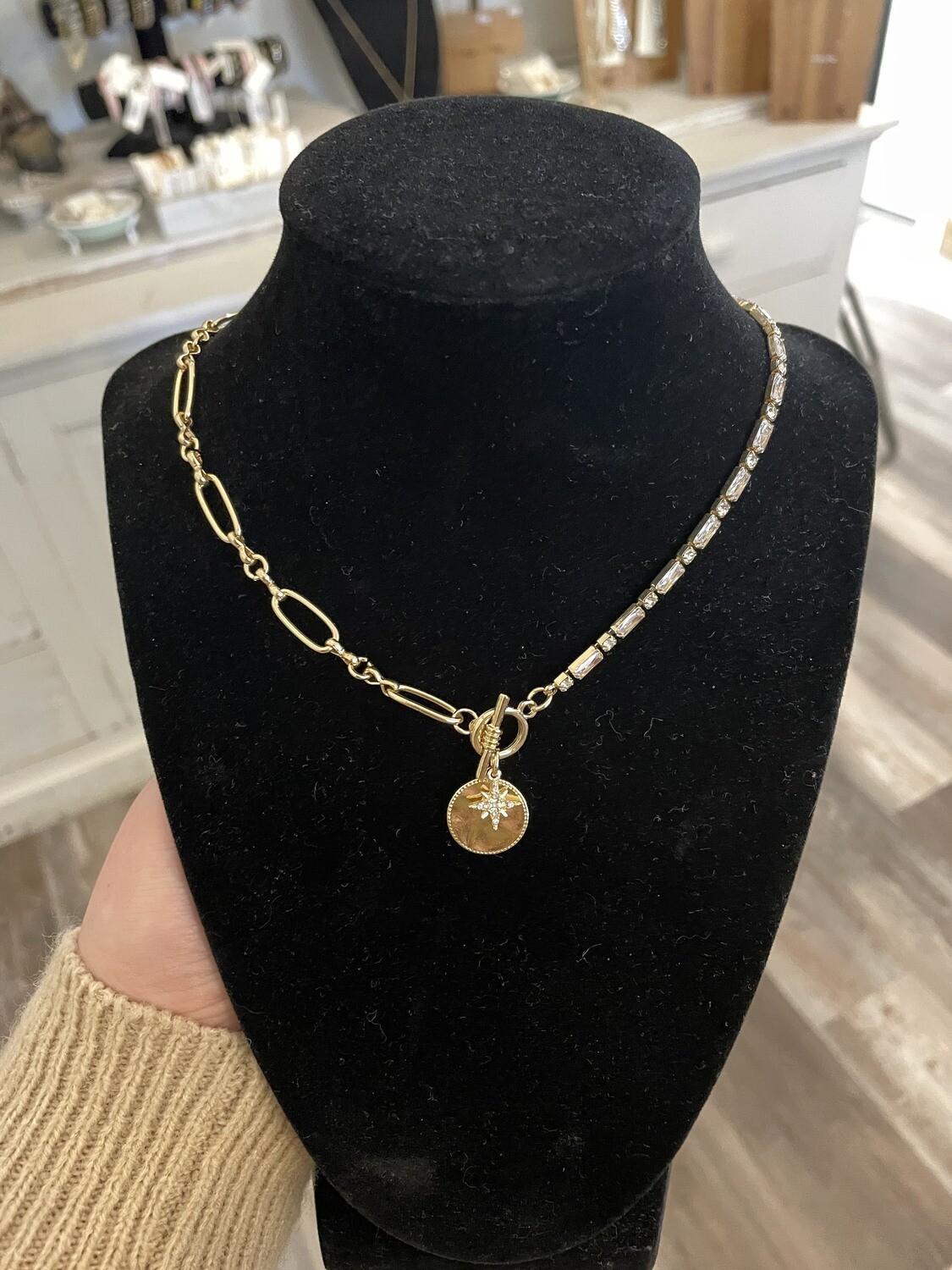 Stone and Chain Necklace with Charm
