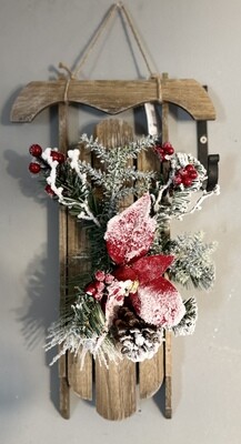 Snow Dusted Poinsettia Sleigh