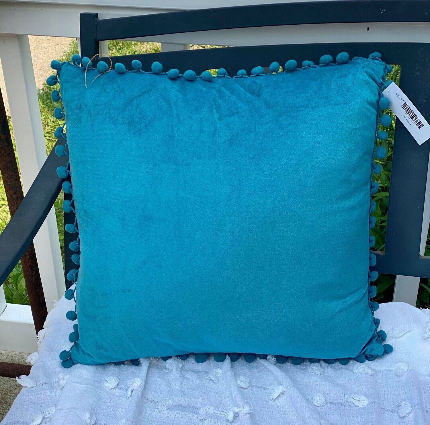 Blue Pom Pillow Cover