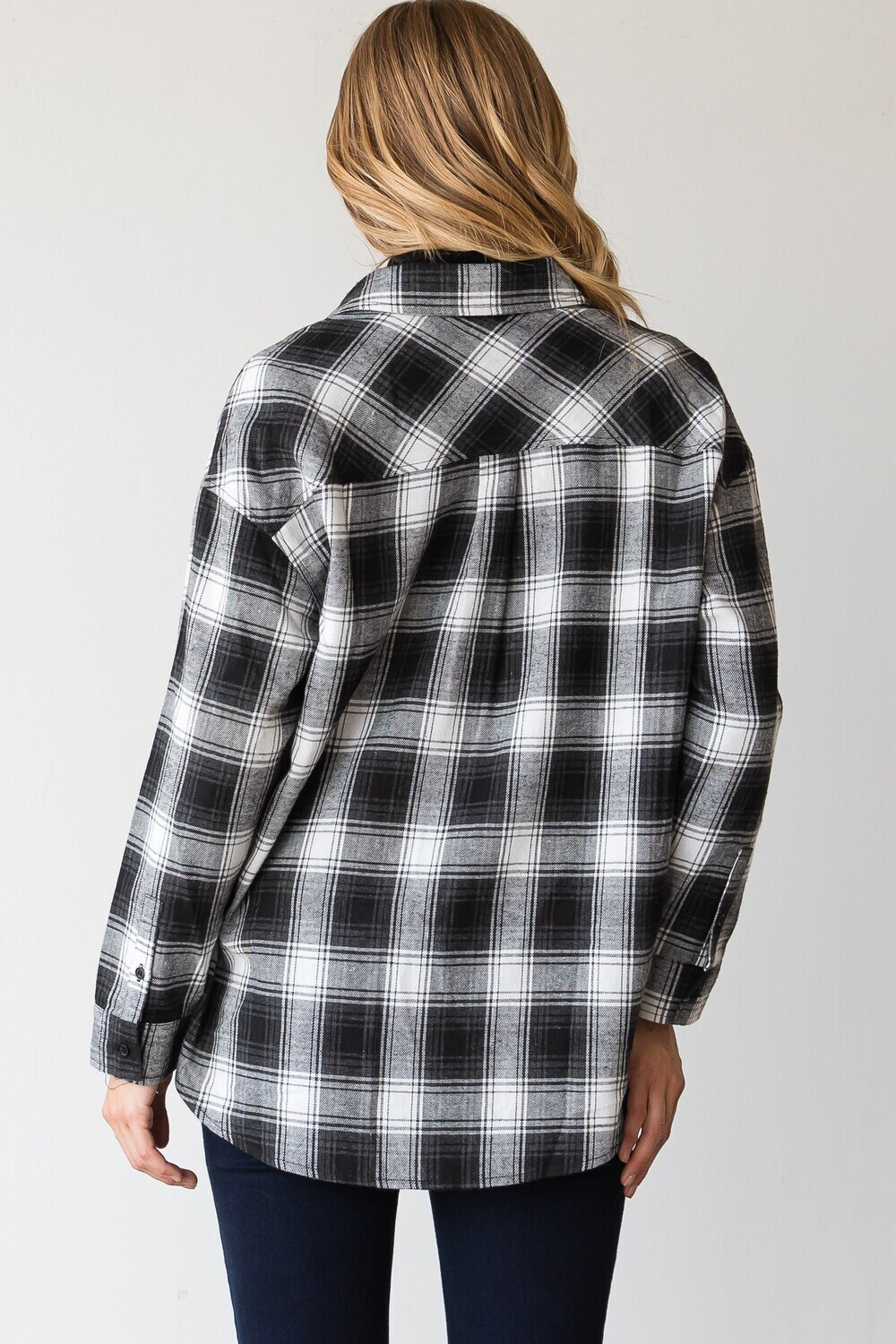 Plaid Button-Up Flannel Shirt +