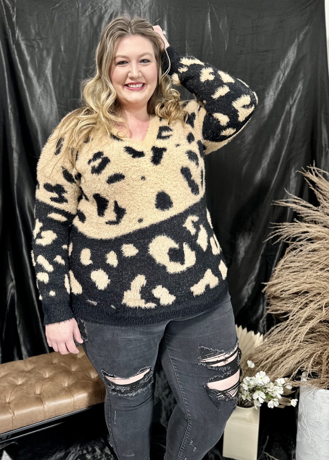 Leopard Color Block Sweater +