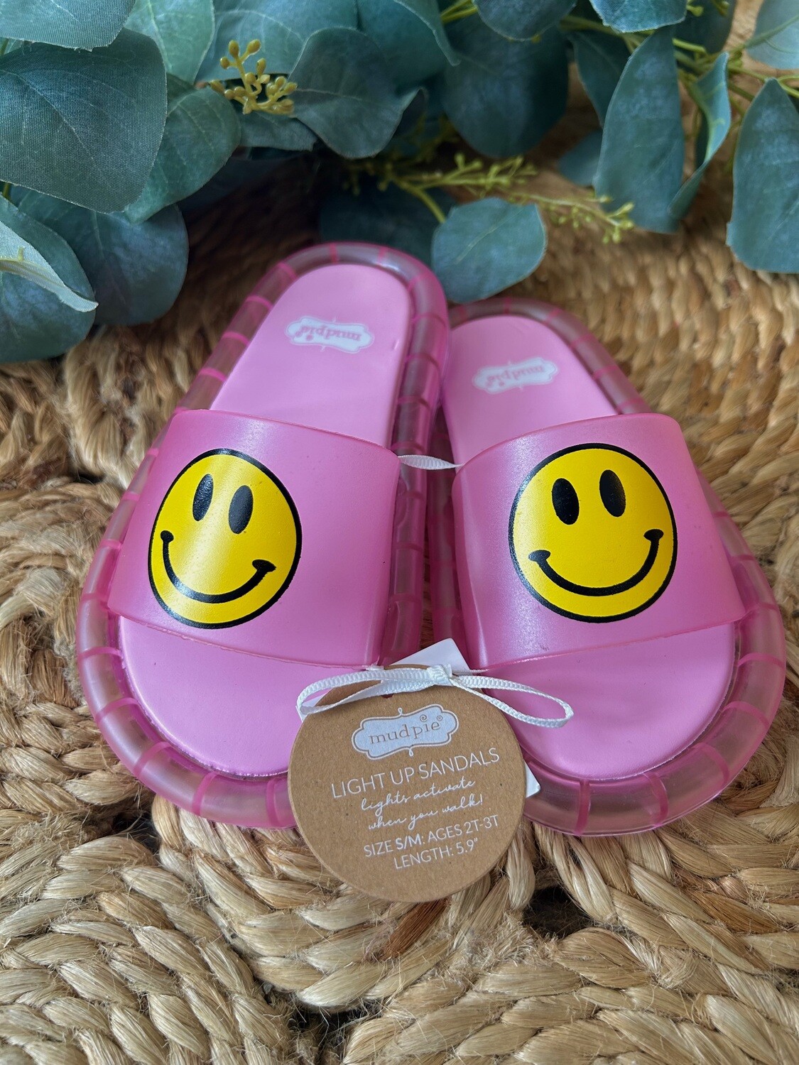 Kids Pink Light Up Smiley Sandals