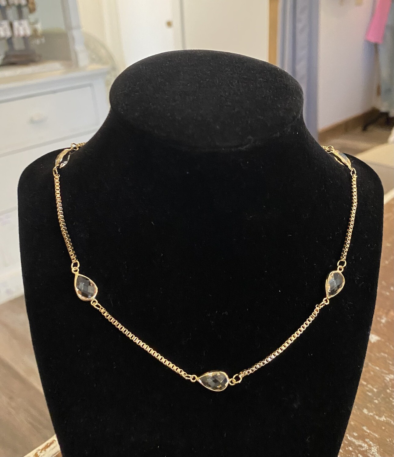 Crystal Teardrop Chain Necklace