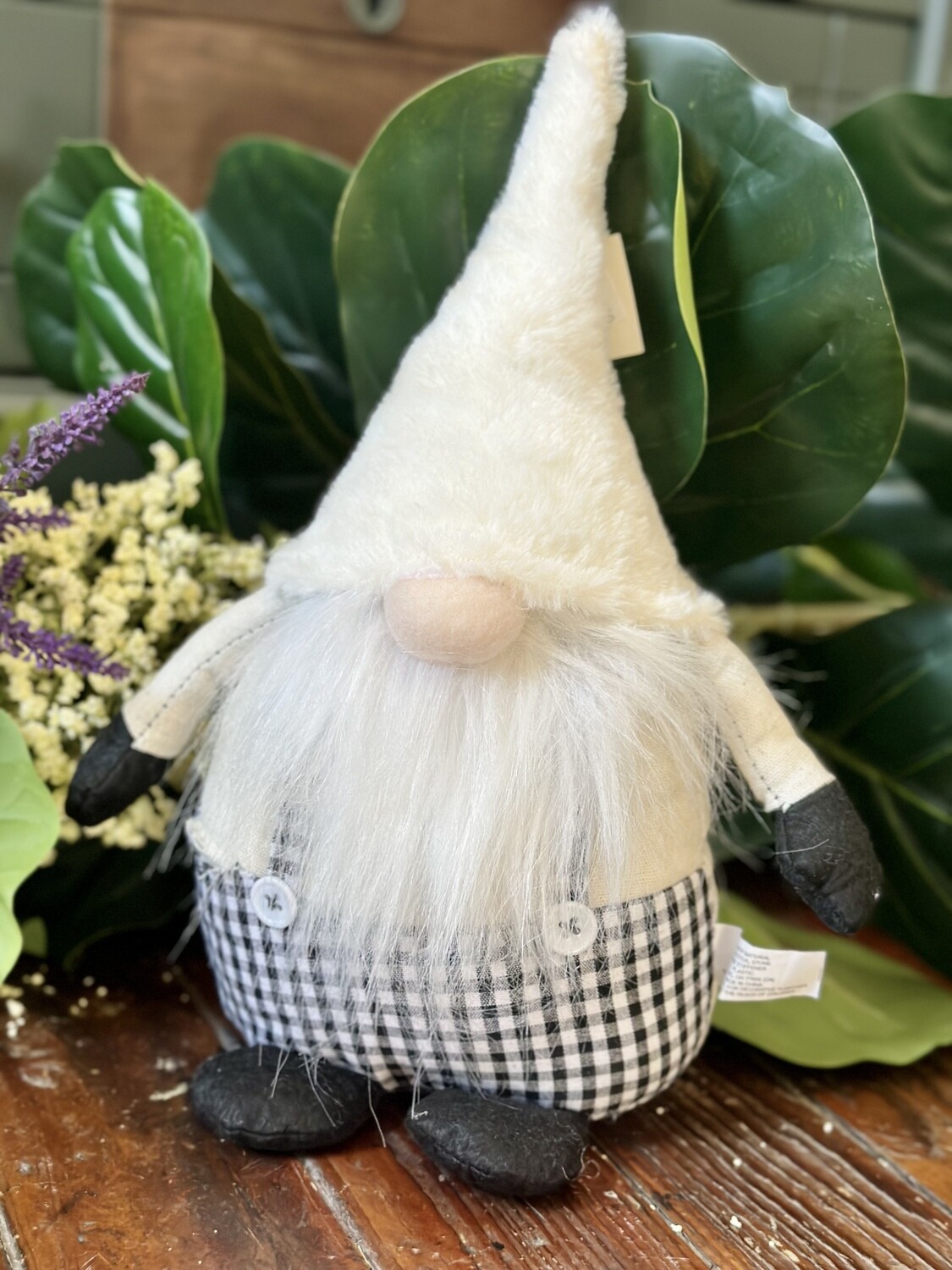 Black and White Plaid Chubby Sitting Gnome