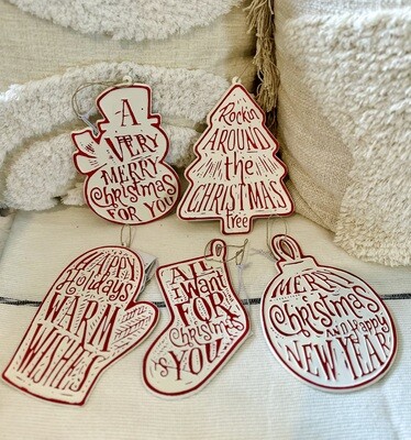 Red & White Embossed Ornaments