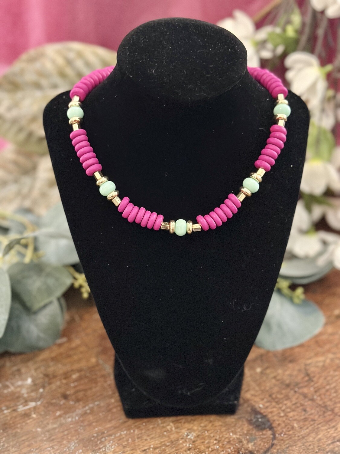 Pink & Mint Beaded Necklace