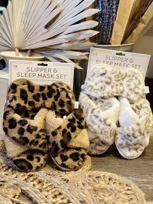 Leopard Slipper & Sleep Mask Set