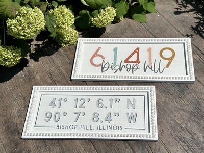 Beaded Wood Bishop Hill Sign