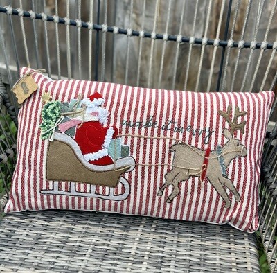 Christmas Sleigh Embroidered Pillow