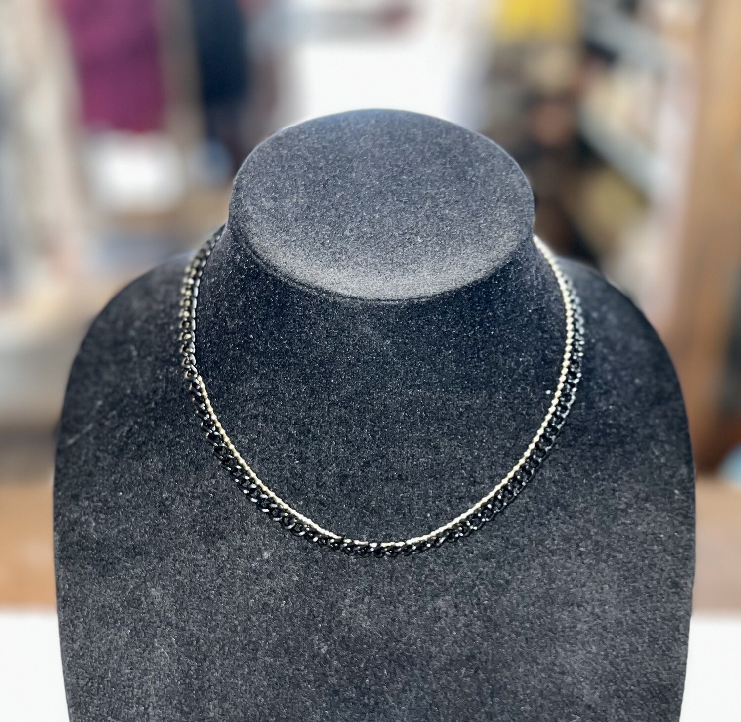 Two Layer Black & Gold Small Chain Necklace