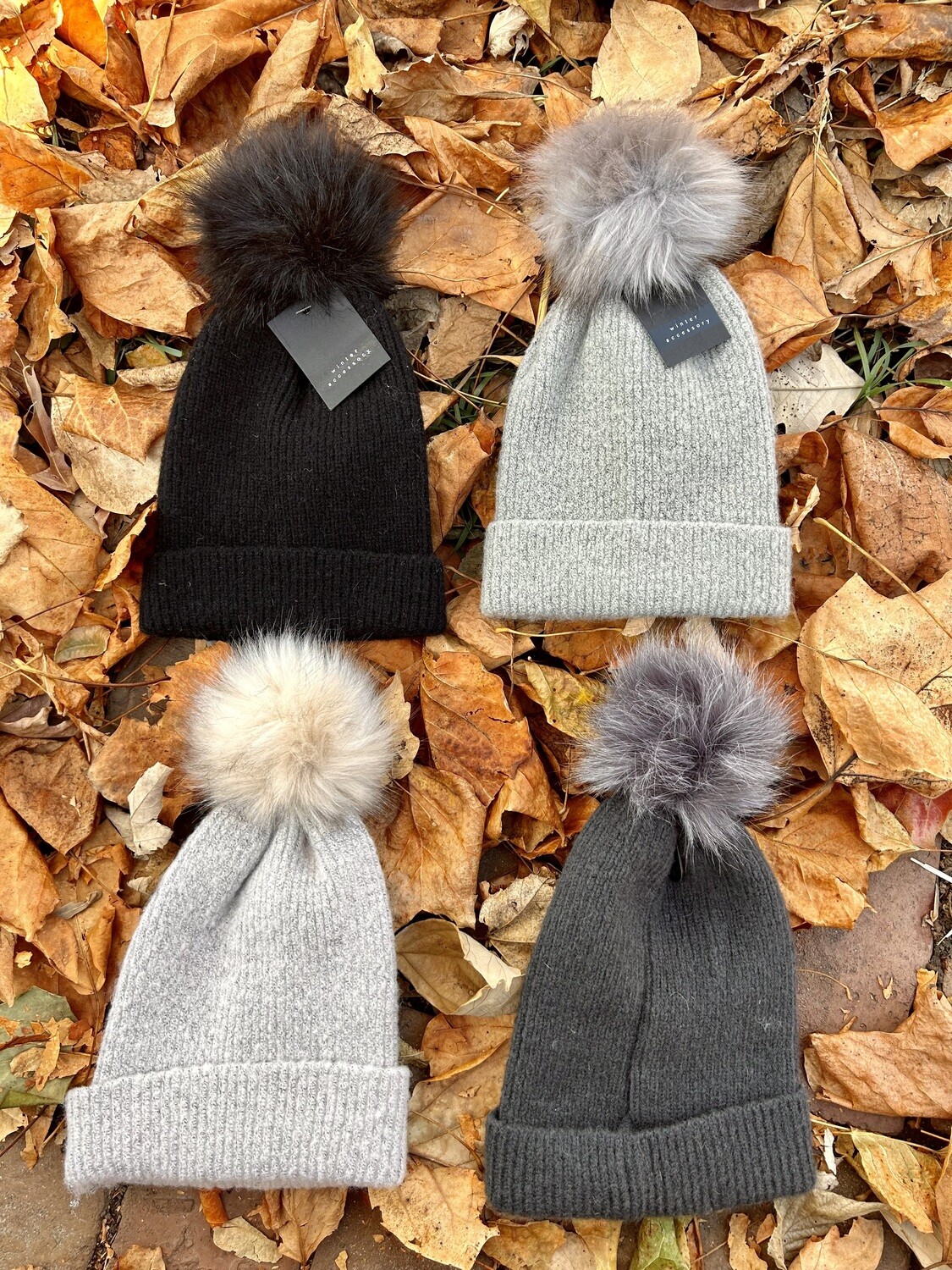 Snap On Pompom Knit Hat