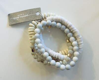 4-Strand Beaded Bracelet Set White/Black