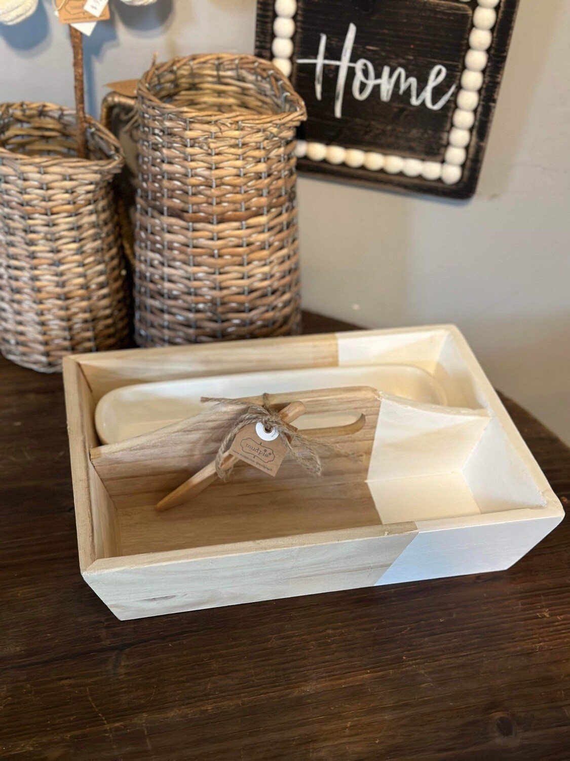 Wood Tray With Cracker Dish