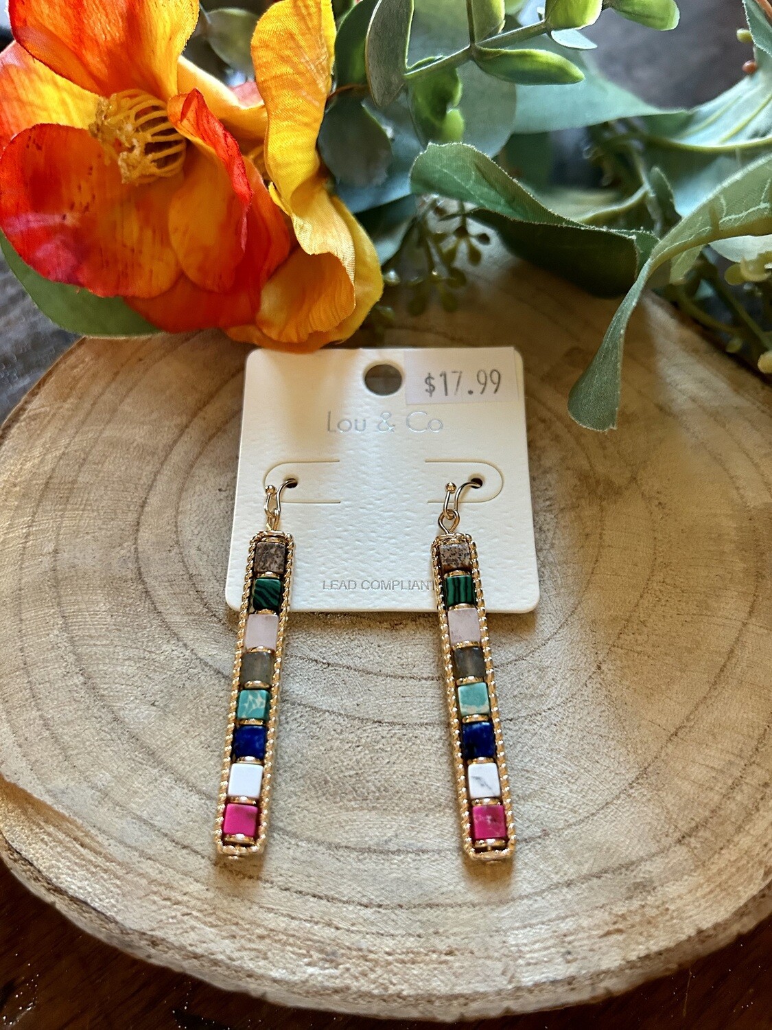Multi Colored Precious Stone Dangel Earrings