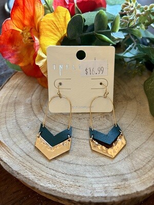 Chevron ShapedMetal &amp;Leather Earrings