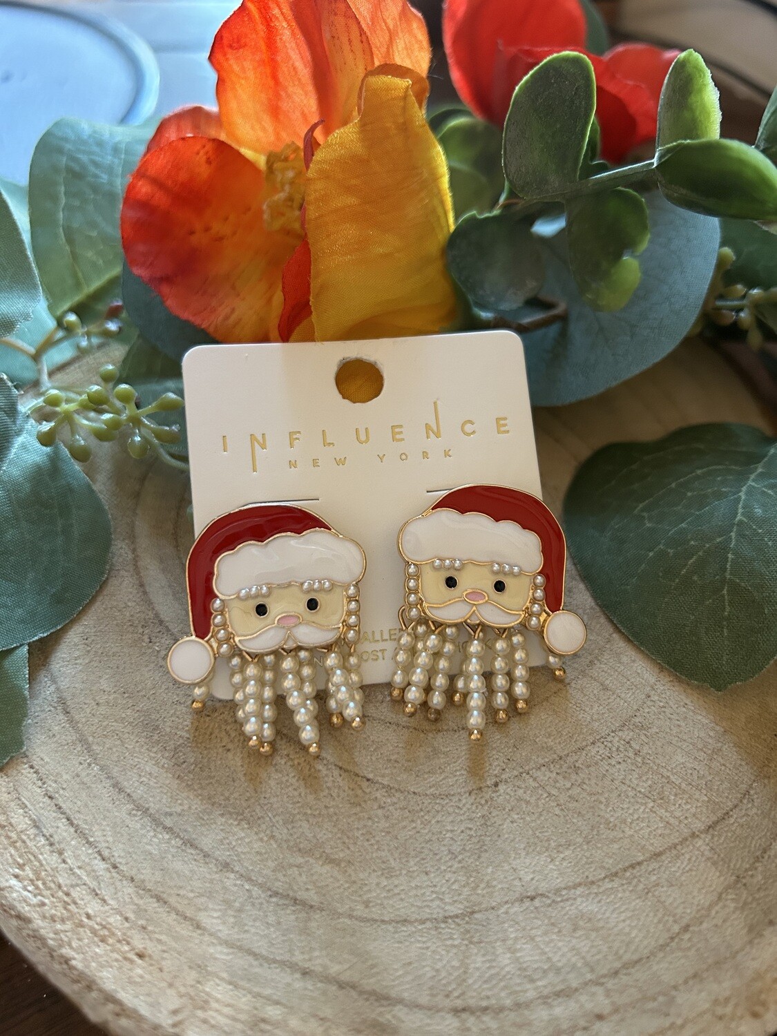 Santa Post Earrings with Pearl Fringe