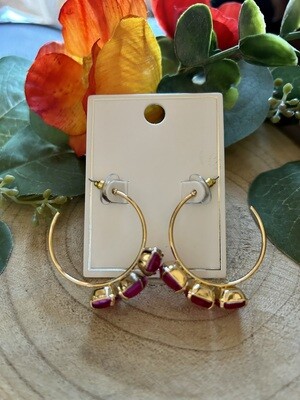 Magenta Stone Hoop Earrings