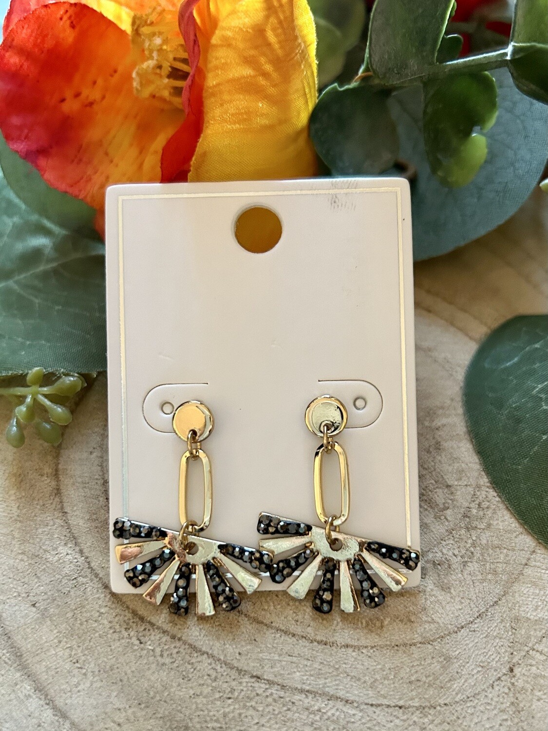 Gold and Hematite Dangle Earrings