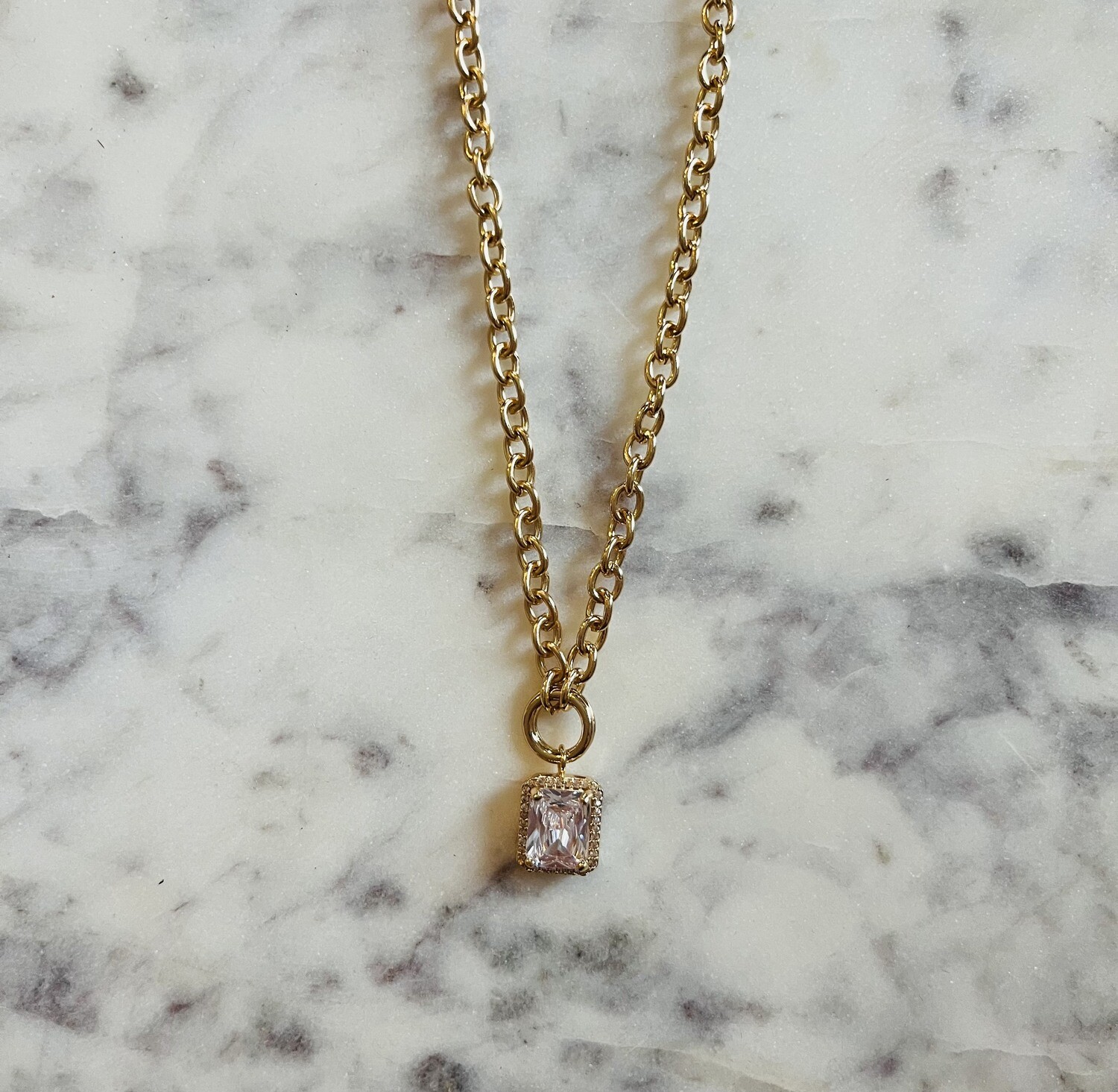 Gold Necklace With Crystal Pendant 