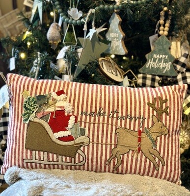 Christmas Sleigh Embroidered Pillow