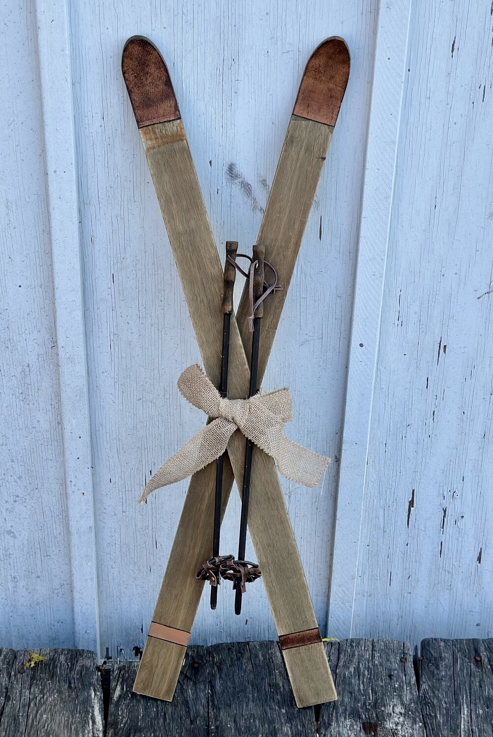 Painted Wood &amp; Burlap Ski
