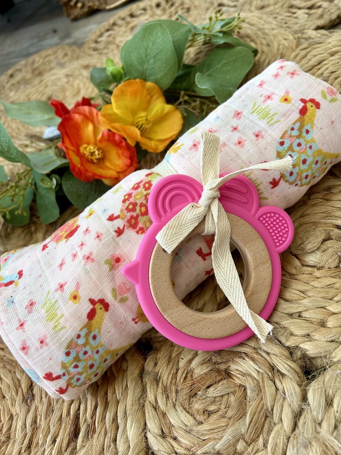 Pink Farm Swaddle and Teether