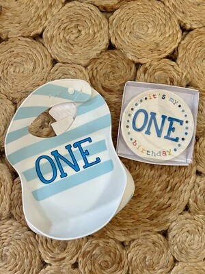 One Boy/Girl Bib & Plate Set